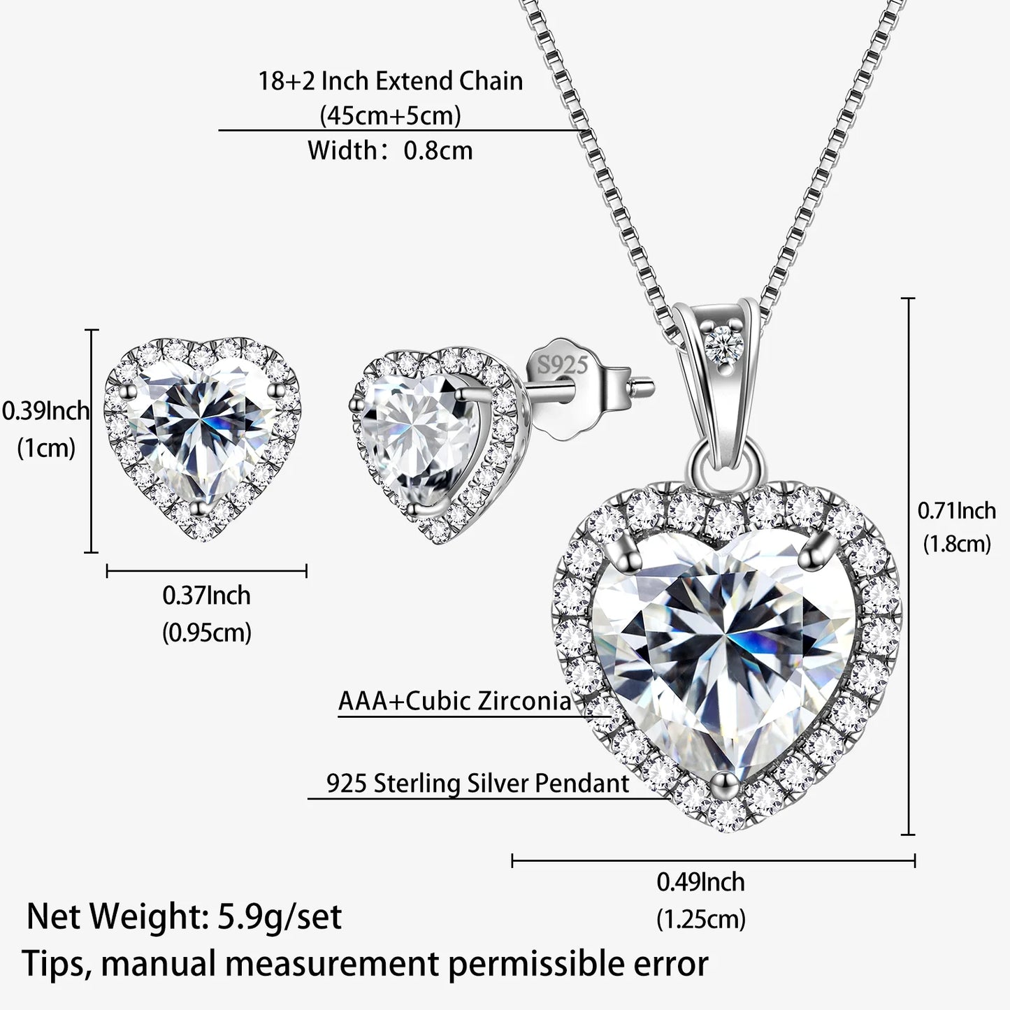 Heart Jewelry Sets Women Diamond April Birthstone Jewelry Set Necklace Earrings 925 Sterling Silver Fine Jewelry Valentines Birthday Mother'S Day Gift for Her
